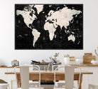 N50Black-MGV-CV-36X24-Framed Black and White World Map Canvas Print | 3-Panel Ready to Hang Wall Art for Modern Home Decor | Bold Global Style for Office Decor