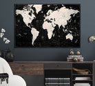 N50Black-MGV-CV-36X24-Framed Black and White World Map Canvas Print | 3-Panel Ready to Hang Wall Art for Modern Home Decor | Bold Global Style for Office Decor