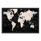 N50Black-MGV-FC-36X24_Black-Framed Black and White World Map Canvas Print | 3-Panel Ready to Hang Wall Art for Modern Home Decor | Bold Global Style for Office Decor