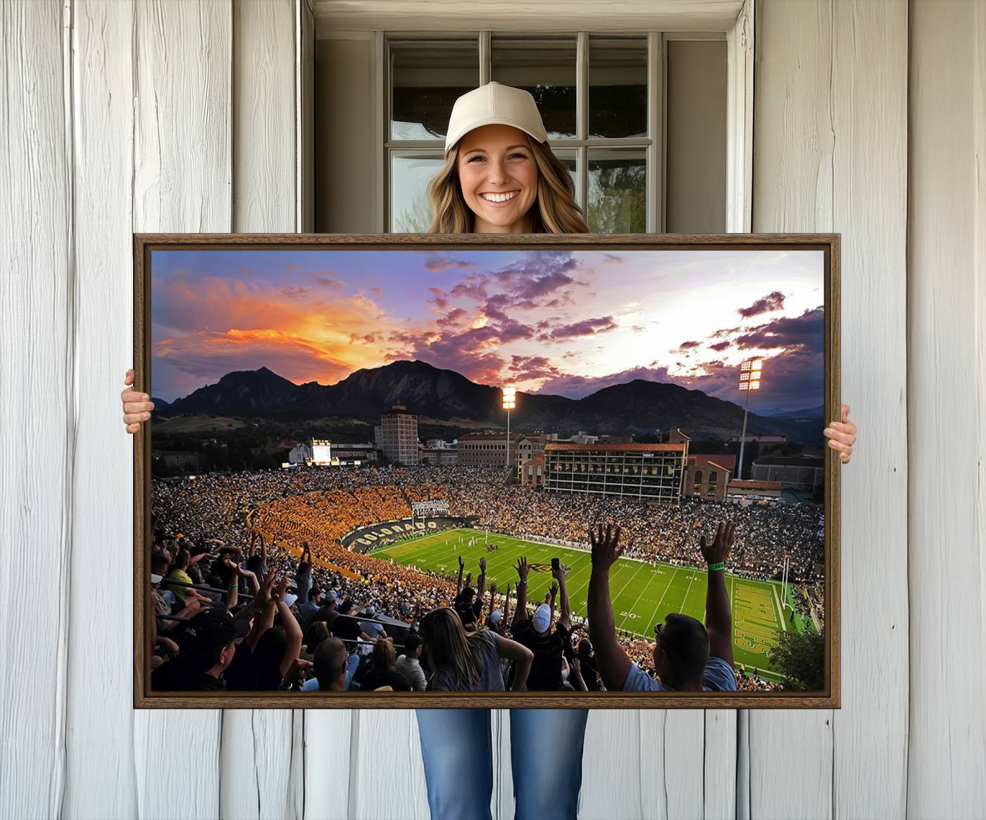 80381-MGV-CV-36X24-Framed Colorado Buffaloes Football Team Print - Boulder Folsom Field Stadium Wall Art Canvas Print