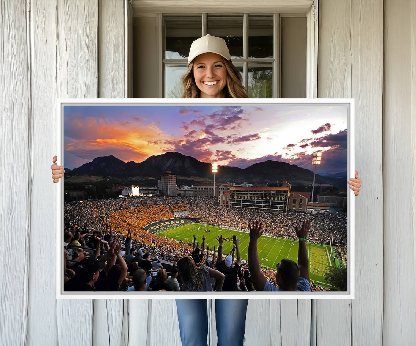 80381-MGV-CV-36X24-Framed Colorado Buffaloes Football Team Print - Boulder Folsom Field Stadium Wall Art Canvas Print