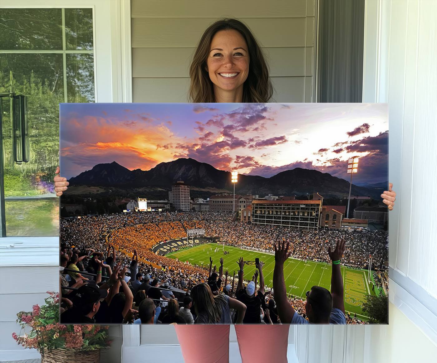 80381-MGV-CV-36X24-Framed Colorado Buffaloes Football Team Print - Boulder Folsom Field Stadium Wall Art Canvas Print