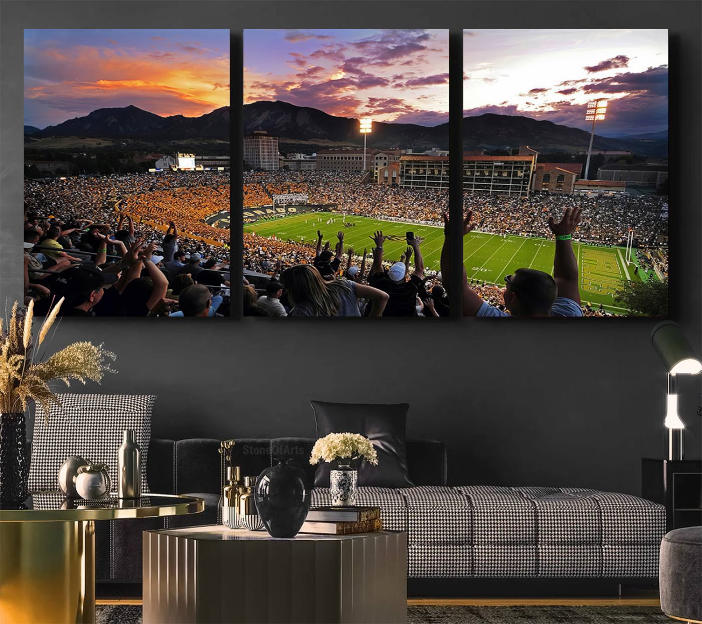 80381-MGV-CV-60X30-3P-Framed Colorado Buffaloes Football Team Print - Boulder Folsom Field Stadium Wall Art Canvas Print