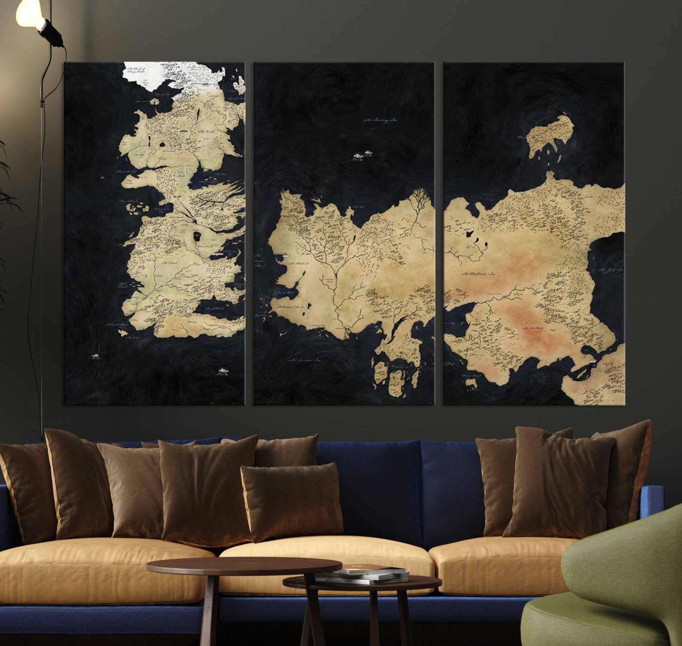 85247-MGV-CV-36X24-Framed Game of Thrones Map Canvas - Detailed Westeros and Essos Wall Art Print - Vintage-Inspired Fantasy Map Canvas for Fans and Collectors