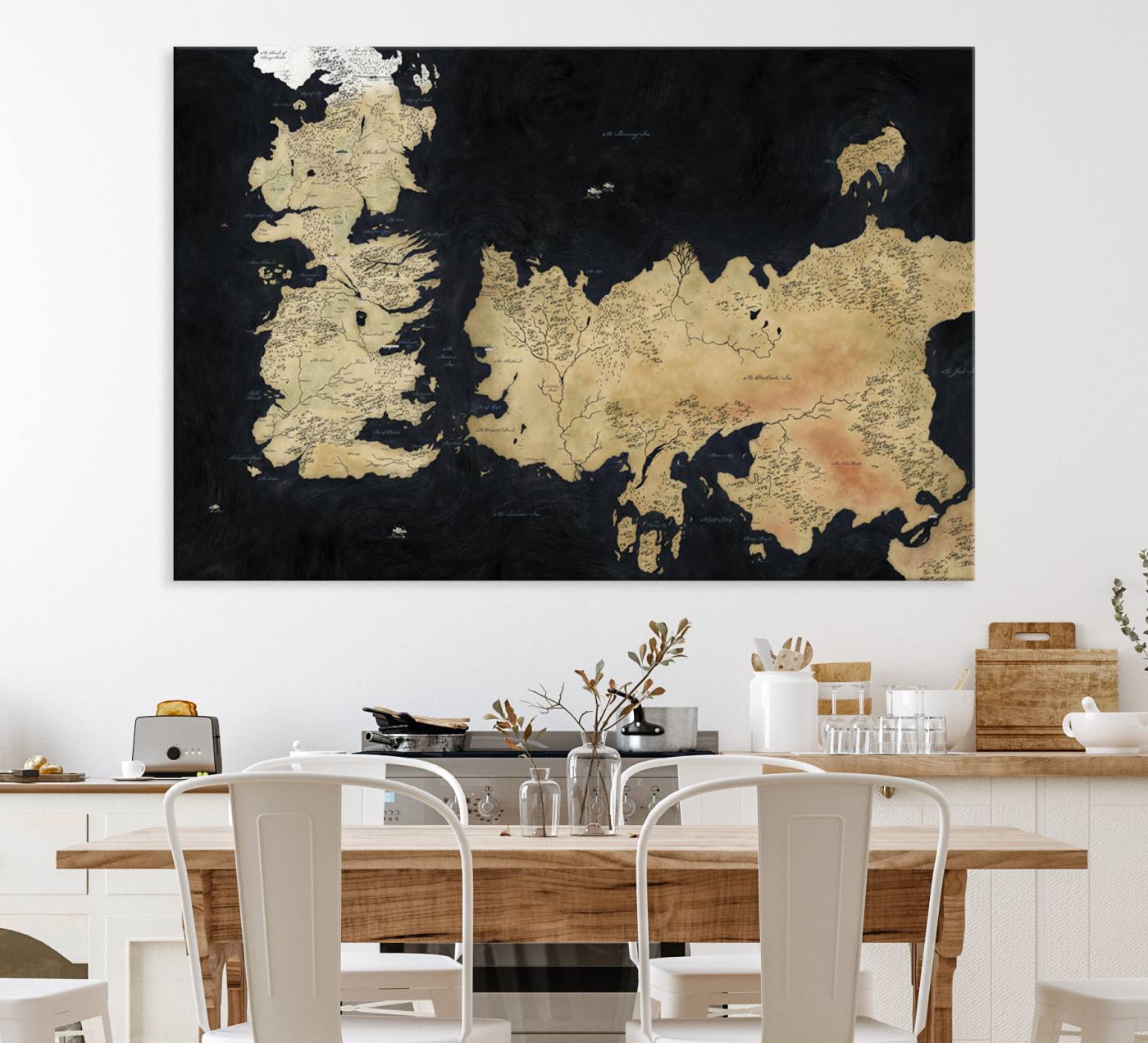 85247-MGV-CV-36X24-Framed Game of Thrones Map Canvas - Detailed Westeros and Essos Wall Art Print - Vintage-Inspired Fantasy Map Canvas for Fans and Collectors