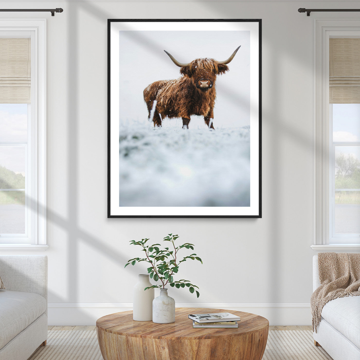 10990125-MGC-FP-36x24_Black-Framed Highland Cow Print, Horned Cow Print, Framed Scottish Cattle Art Print, Large Shaggy Cow Printing Farmhouse Decor, Highland