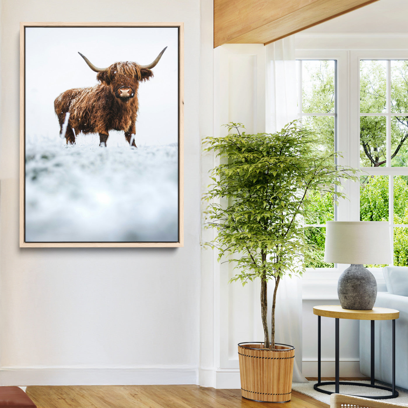 10990125-MGV-CV-36X24-Framed Highland Cow Print, Horned Cow Print, Framed Scottish Cattle Art Print, Large Shaggy Cow Printing Farmhouse Decor, Highland