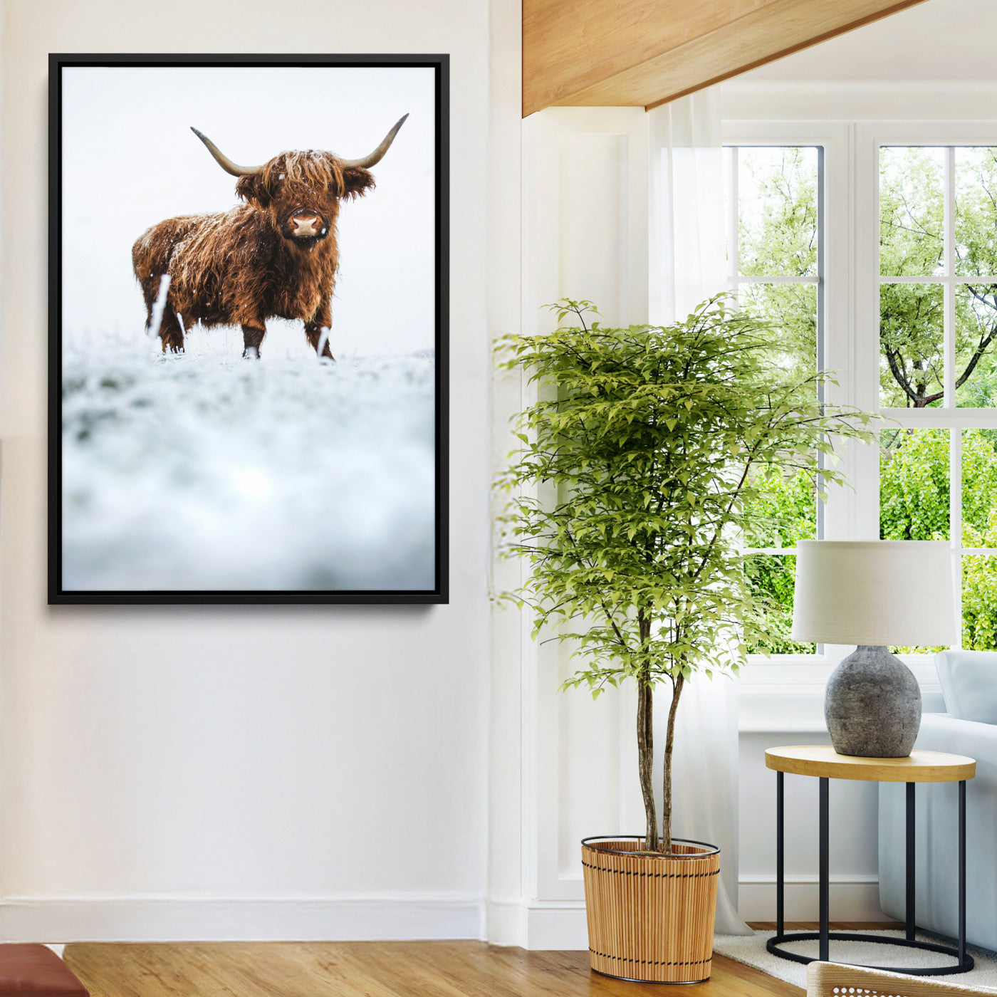 10990125-MGV-CV-36X24-Framed Highland Cow Print, Horned Cow Print, Framed Scottish Cattle Art Print, Large Shaggy Cow Printing Farmhouse Decor, Highland