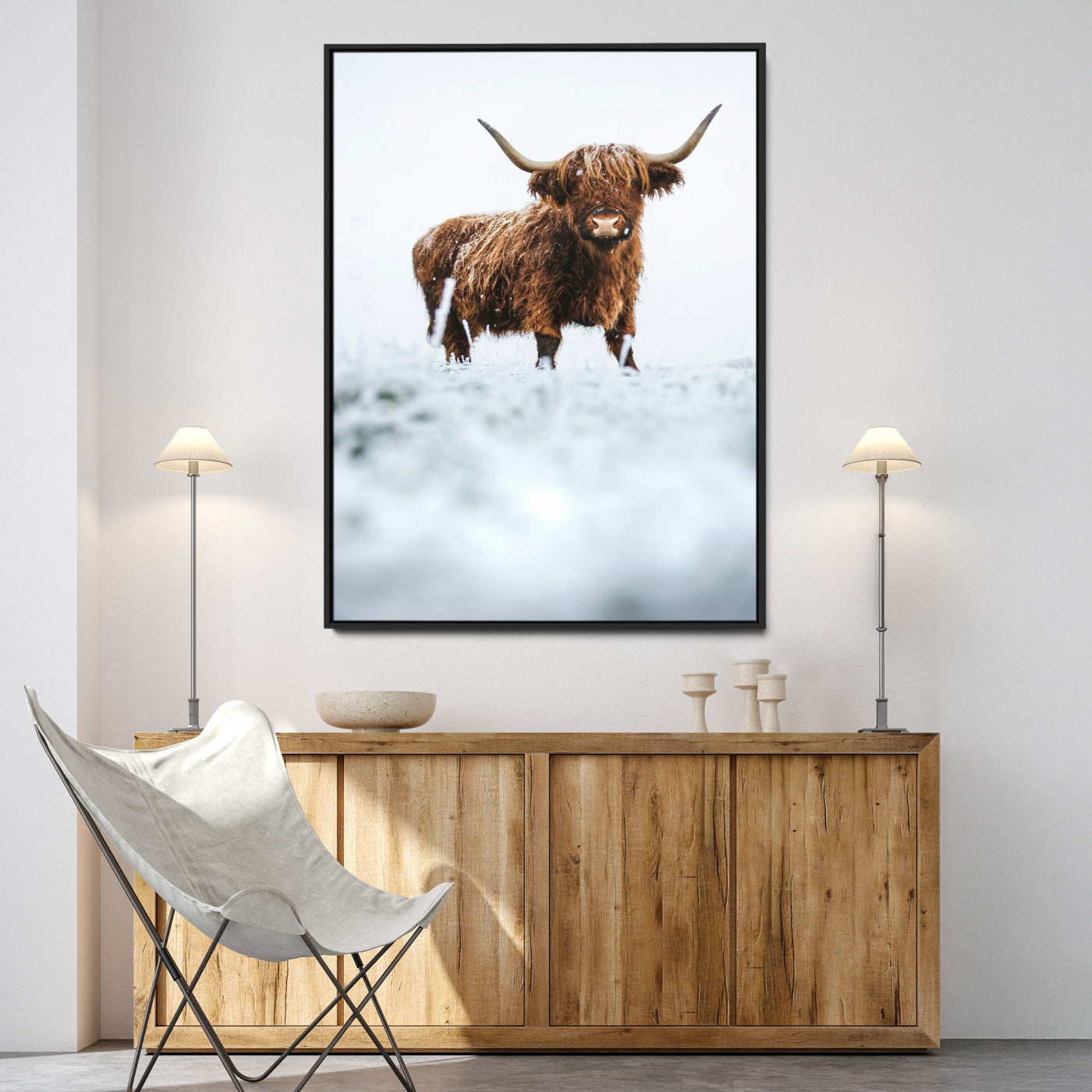 10990125-MGV-CV-36X24-Framed Highland Cow Print, Horned Cow Print, Framed Scottish Cattle Art Print, Large Shaggy Cow Printing Farmhouse Decor, Highland