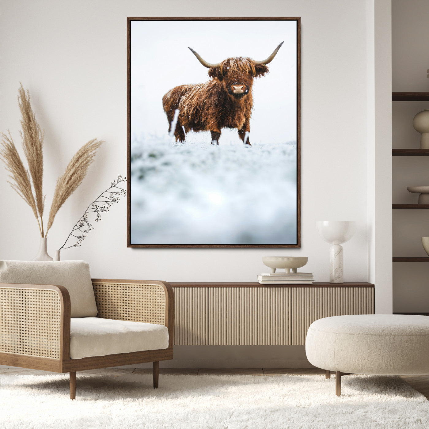 10990125-MGV-CV-36X24-Framed Highland Cow Print, Horned Cow Print, Framed Scottish Cattle Art Print, Large Shaggy Cow Printing Farmhouse Decor, Highland