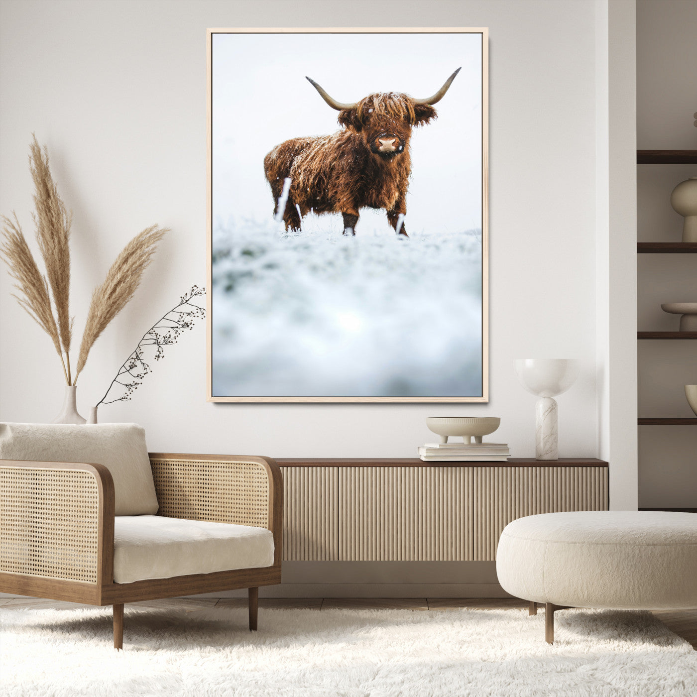 10990125-MGV-CV-36X24-Framed Highland Cow Print, Horned Cow Print, Framed Scottish Cattle Art Print, Large Shaggy Cow Printing Farmhouse Decor, Highland