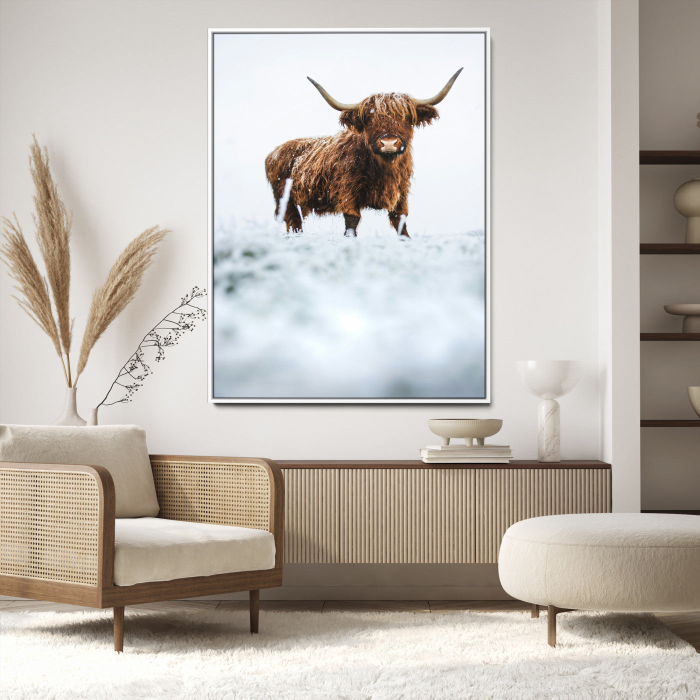 10990125-MGV-CV-36X24-Framed Highland Cow Print, Horned Cow Print, Framed Scottish Cattle Art Print, Large Shaggy Cow Printing Farmhouse Decor, Highland