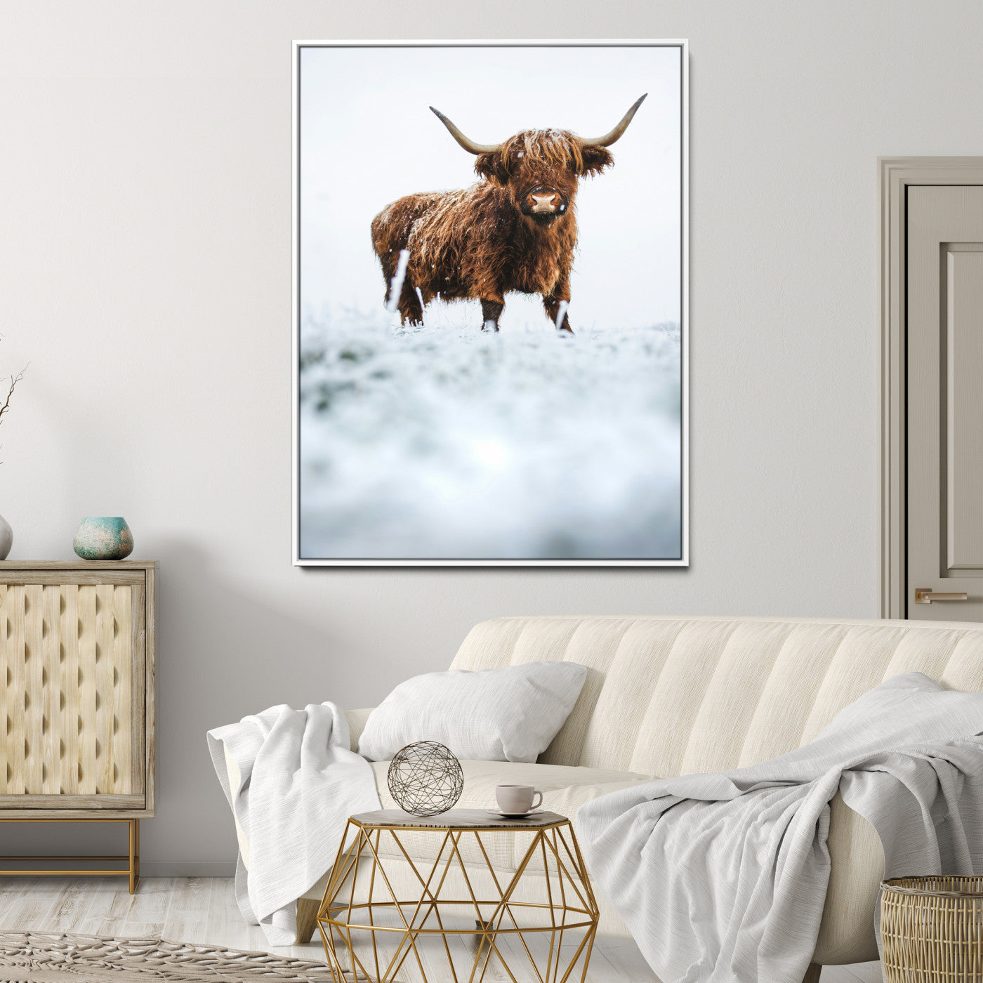 10990125-MGV-CV-36X24-Framed Highland Cow Print, Horned Cow Print, Framed Scottish Cattle Art Print, Large Shaggy Cow Printing Farmhouse Decor, Highland