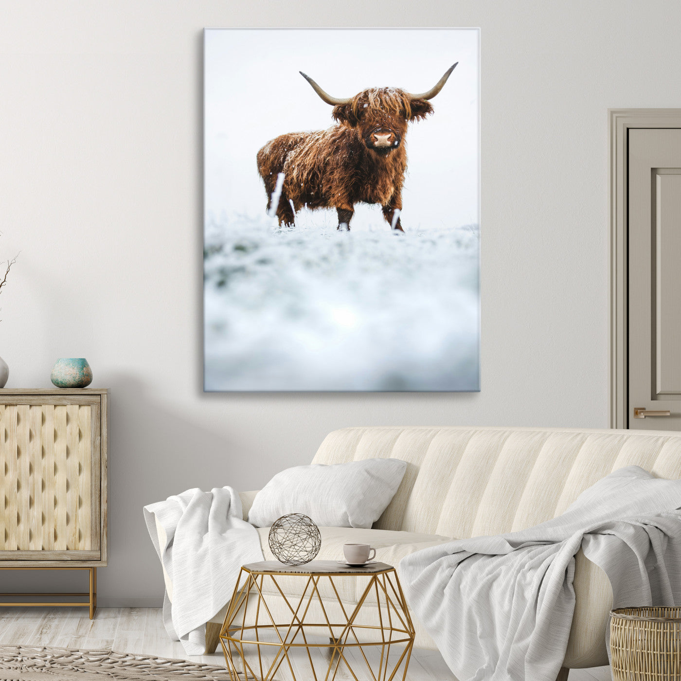 10990125-MGV-CV-36X24-Framed Highland Cow Print, Horned Cow Print, Framed Scottish Cattle Art Print, Large Shaggy Cow Printing Farmhouse Decor, Highland