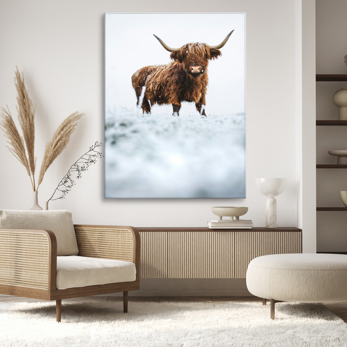 10990125-MGV-CV-36X24-Framed Highland Cow Print, Horned Cow Print, Framed Scottish Cattle Art Print, Large Shaggy Cow Printing Farmhouse Decor, Highland