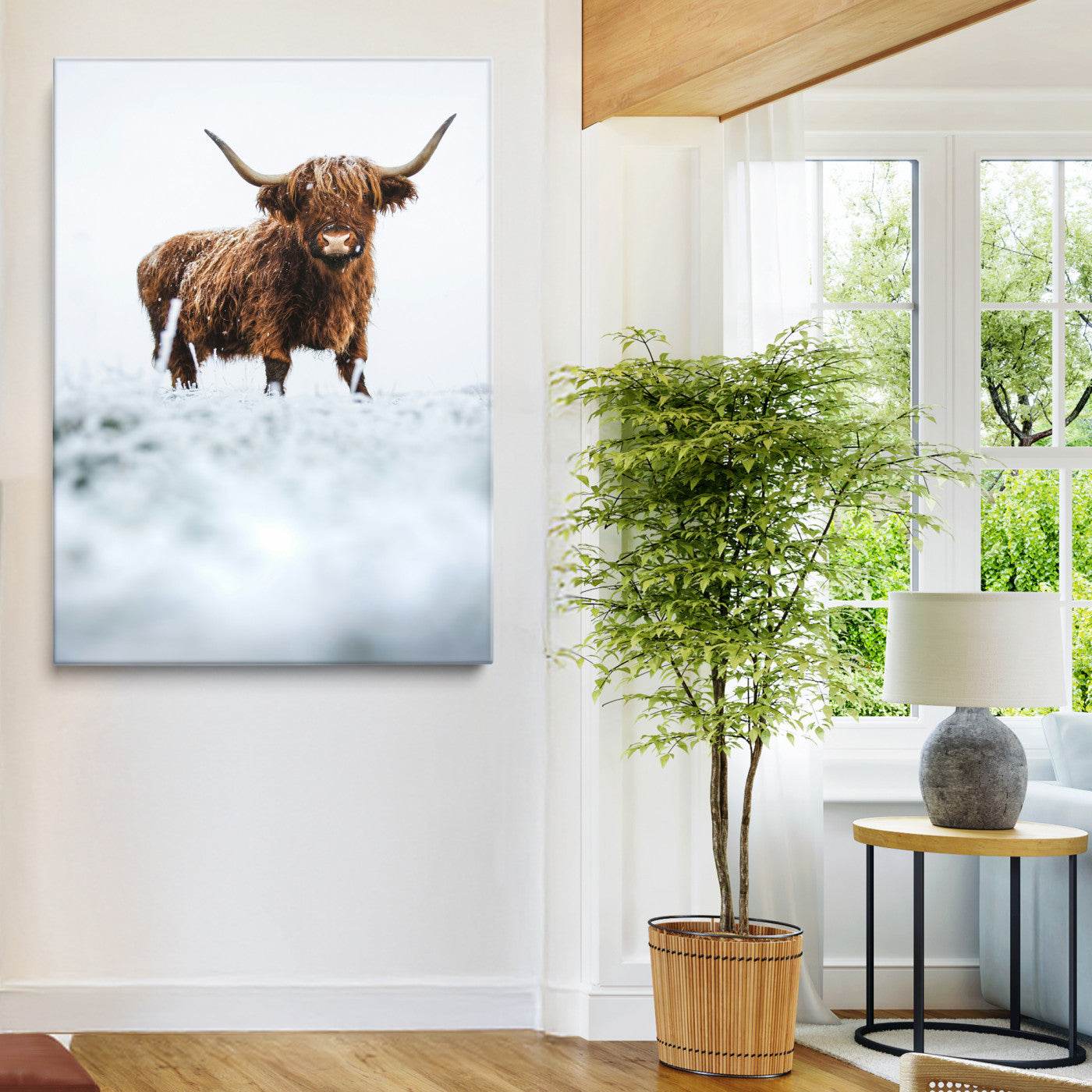 10990125-MGV-CV-36X24-Framed Highland Cow Print, Horned Cow Print, Framed Scottish Cattle Art Print, Large Shaggy Cow Printing Farmhouse Decor, Highland