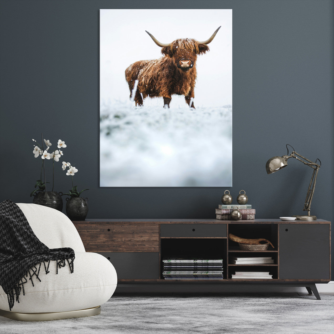 10990125-MGV-CV-36X24-Framed Highland Cow Print, Horned Cow Print, Framed Scottish Cattle Art Print, Large Shaggy Cow Printing Farmhouse Decor, Highland