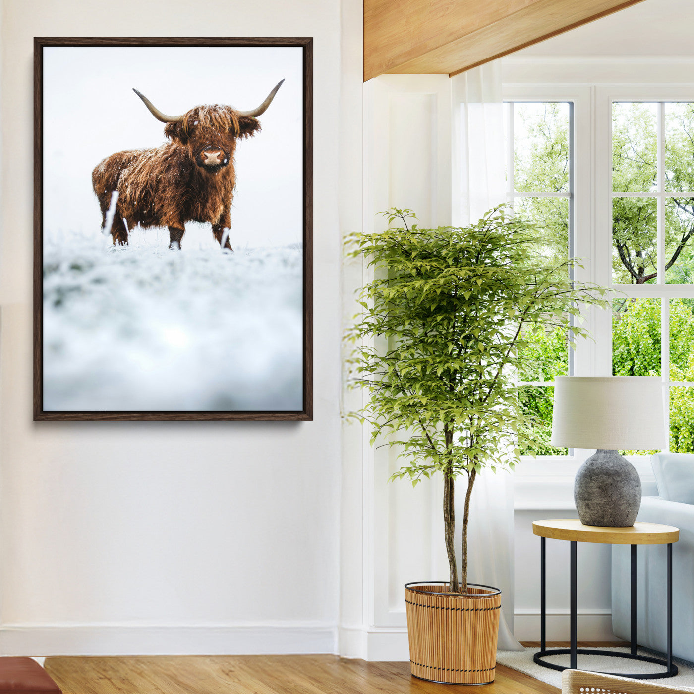 10990125-MGV-CV-36X24-Framed Highland Cow Print, Horned Cow Print, Framed Scottish Cattle Art Print, Large Shaggy Cow Printing Farmhouse Decor, Highland