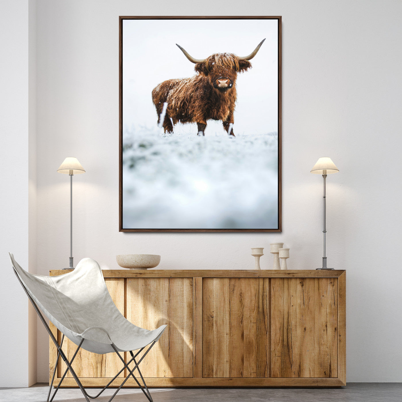 10990125-MGV-FC-36X24_Walnut-Framed Highland Cow Print, Horned Cow Print, Framed Scottish Cattle Art Print, Large Shaggy Cow Printing Farmhouse Decor, Highland