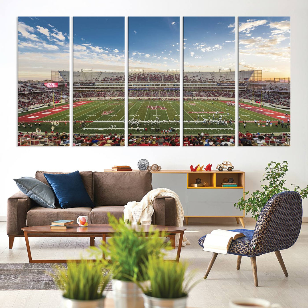 36612-MGV-CV-36X24-Framed Houston Cougars Football Team Print - Houston TDECU Stadium Wall Art Canvas Print