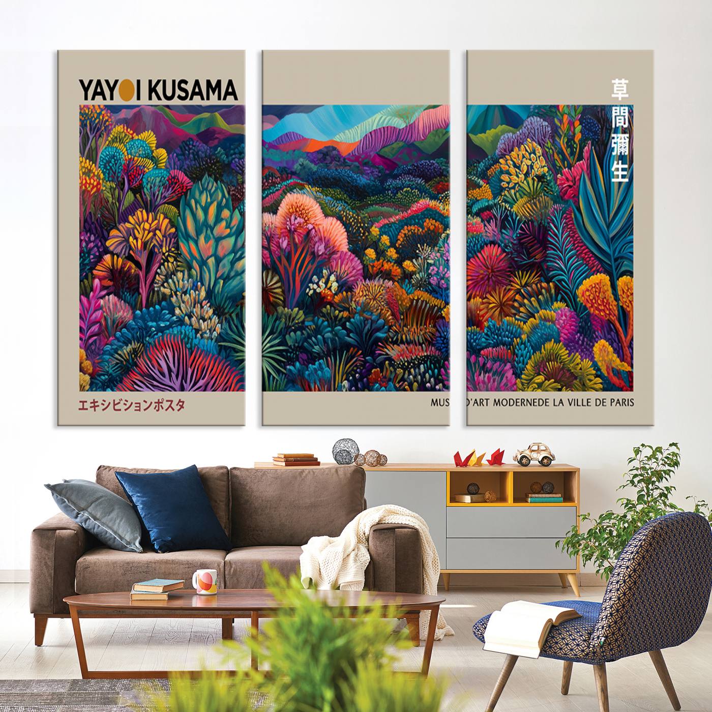 59772-MGV-CV-36X24-Framed Japanese 1986 Wall Art Print, Yayoi Kusama 1986 Wall Art Print – Japanese Wall Art Print, Wabi Sabi Yayoi Kusama Print - Vibrant