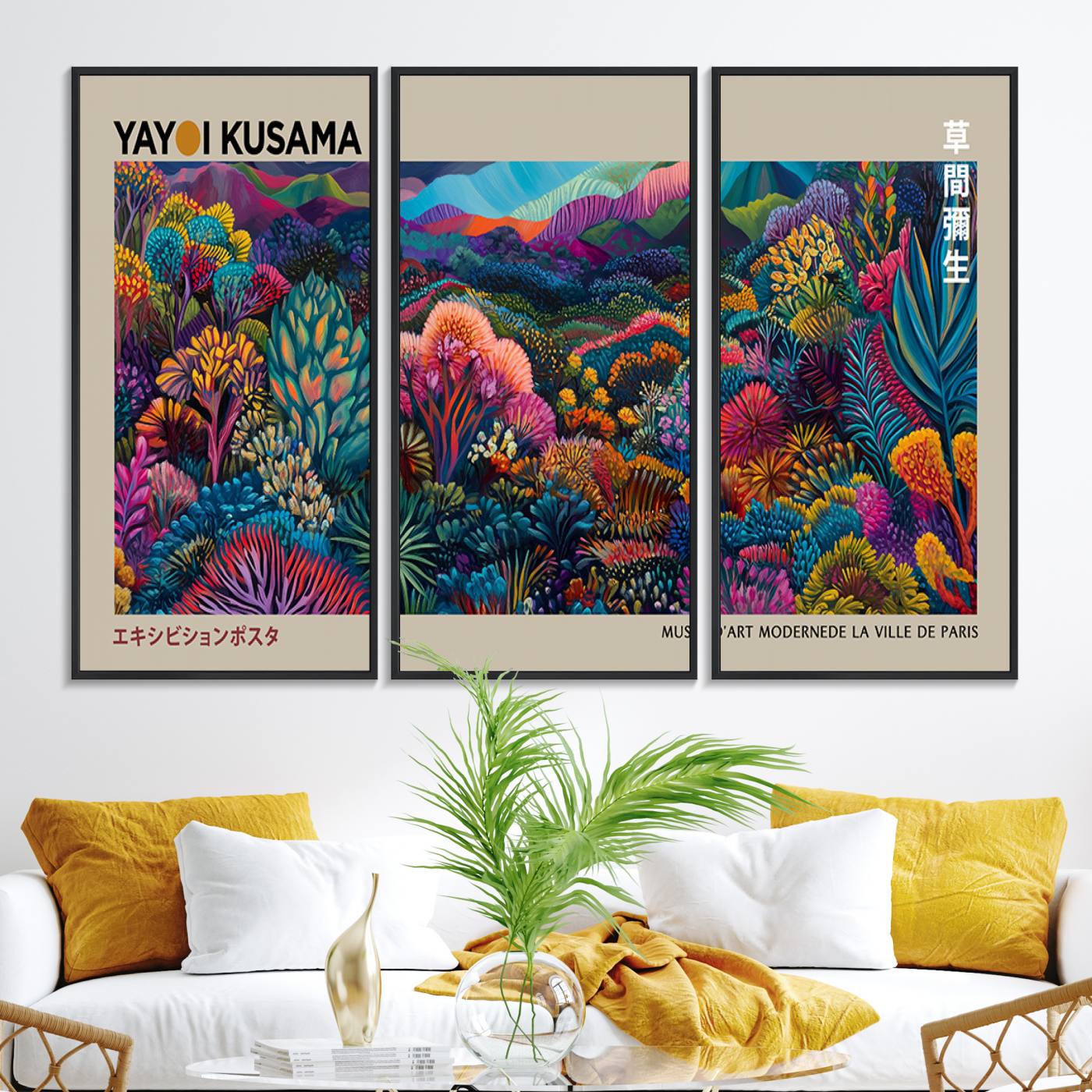 59772-MGV-FC-48X32-3P_Black-Framed Japanese 1986 Wall Art Print, Yayoi Kusama 1986 Wall Art Print – Japanese Wall Art Print, Wabi Sabi Yayoi Kusama Print - Vibrant