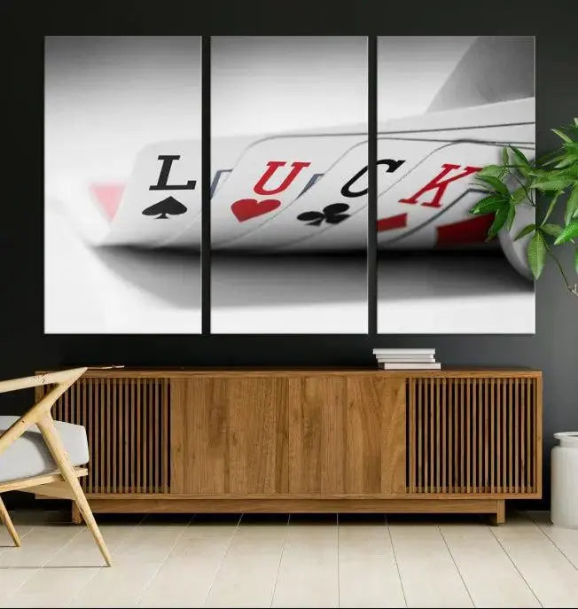 Framed Luck Poker Cards Canvas – Modern Triptych Wall Art, Ready to Hang for Game Rooms