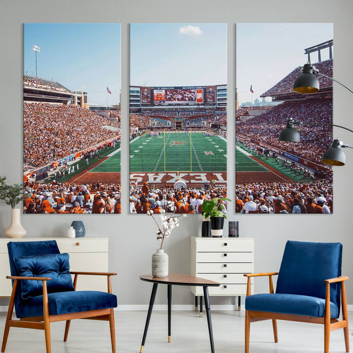 Framed Texas Memorial Stadium Canvas, University of Texas Longhorns Football Team Print - Austin Darrell K Royal-Texas Memorial Stadium at