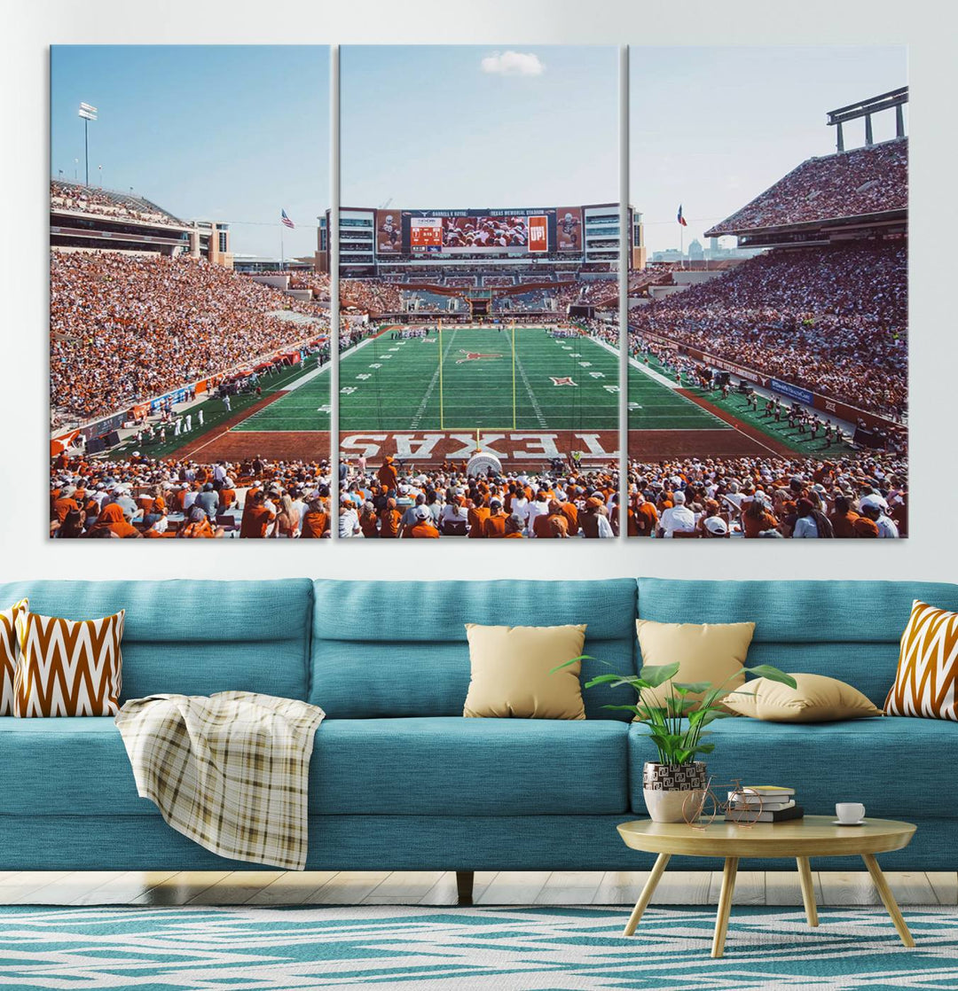 Framed Texas Memorial Stadium Canvas, University of Texas Longhorns Football Team Print - Austin Darrell K Royal-Texas Memorial Stadium at