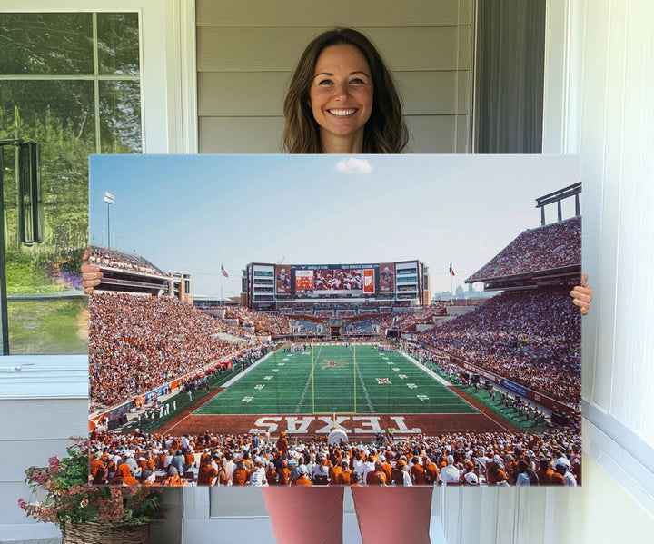 Framed Texas Memorial Stadium Canvas, University of Texas Longhorns Football Team Print - Austin Darrell K Royal-Texas Memorial Stadium at