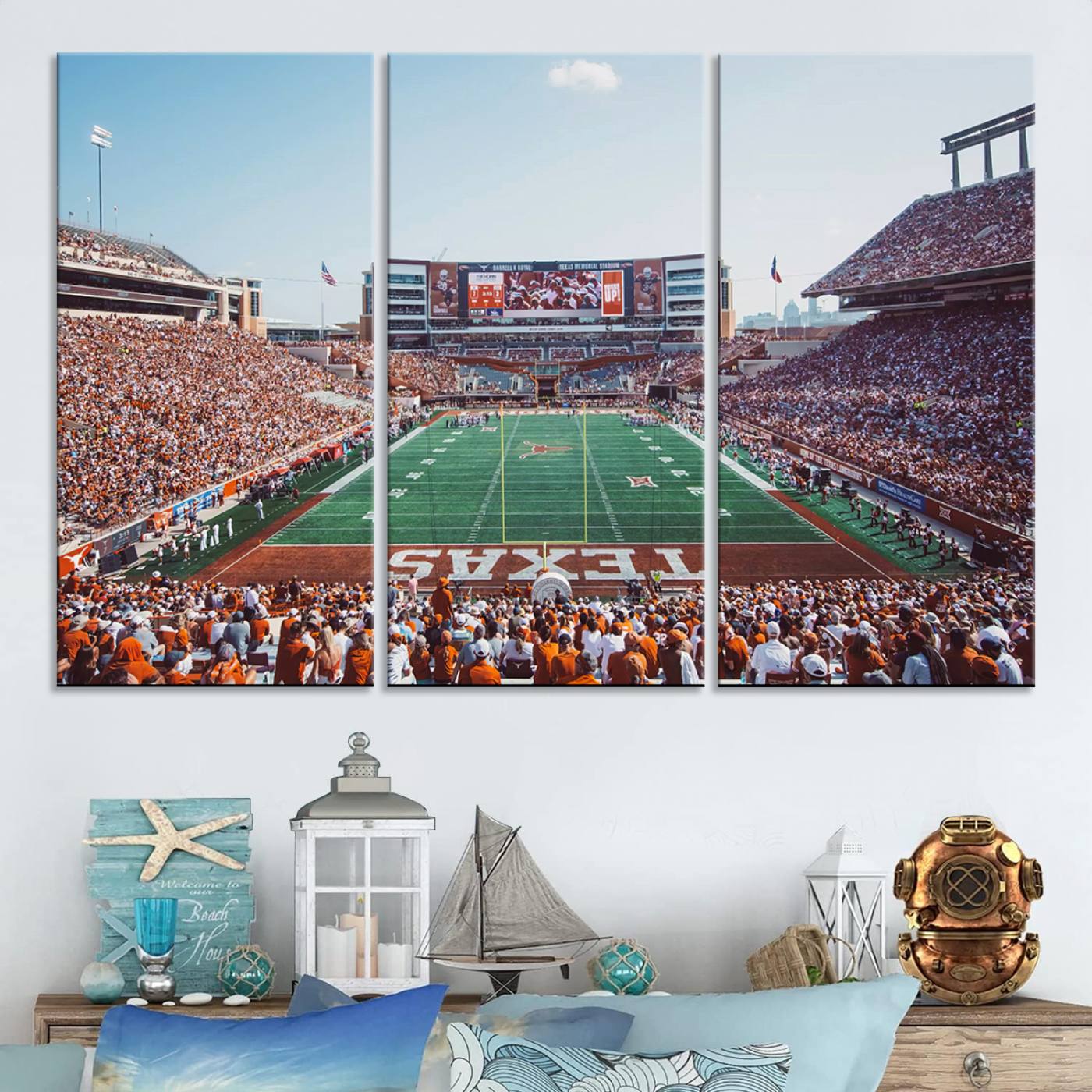 Framed Texas Memorial Stadium Canvas, University of Texas Longhorns Football Team Print - Austin Darrell K Royal-Texas Memorial Stadium at