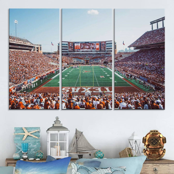 Framed Texas Memorial Stadium Canvas, University of Texas Longhorns Football Team Print - Austin Darrell K Royal-Texas Memorial Stadium at