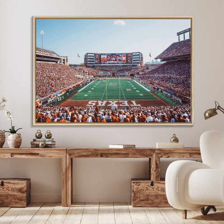 14826-MGV-FC-36X24_Natural-Framed Texas Memorial Stadium Canvas, University of Texas Longhorns Football Team Print - Austin Darrell K Royal-Texas Memorial Stadium at