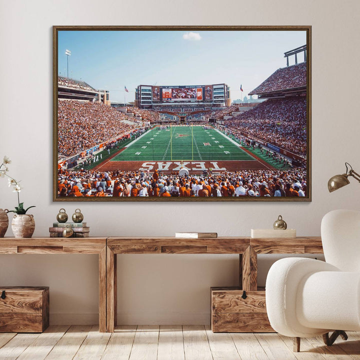 14826-MGV-FC-36X24_Walnut-Framed Texas Memorial Stadium Canvas, University of Texas Longhorns Football Team Print - Austin Darrell K Royal-Texas Memorial Stadium at
