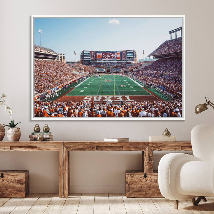 14826-MGV-FC-36X24_White-Framed Texas Memorial Stadium Canvas, University of Texas Longhorns Football Team Print - Austin Darrell K Royal-Texas Memorial Stadium at
