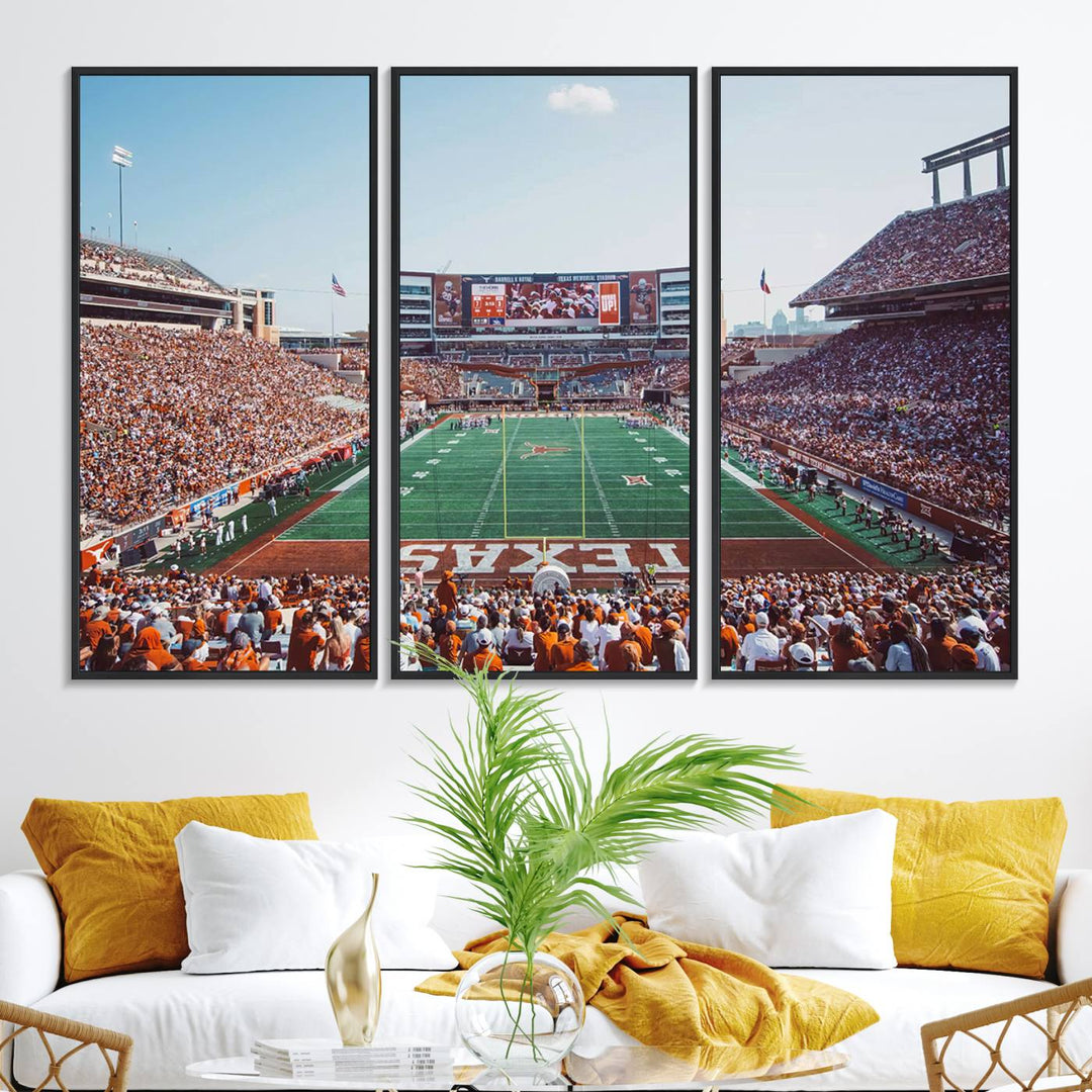 14826-MGV-FC-48X32-3P_Black-Framed Texas Memorial Stadium Canvas, University of Texas Longhorns Football Team Print - Austin Darrell K Royal-Texas Memorial Stadium at