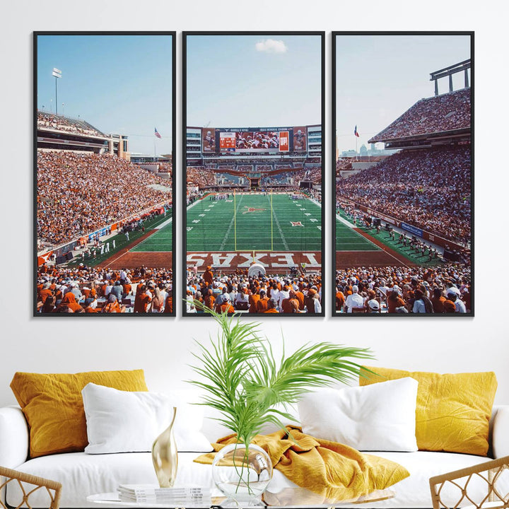 14826-MGV-FC-48X32-3P_Black-Framed Texas Memorial Stadium Canvas, University of Texas Longhorns Football Team Print - Austin Darrell K Royal-Texas Memorial Stadium at