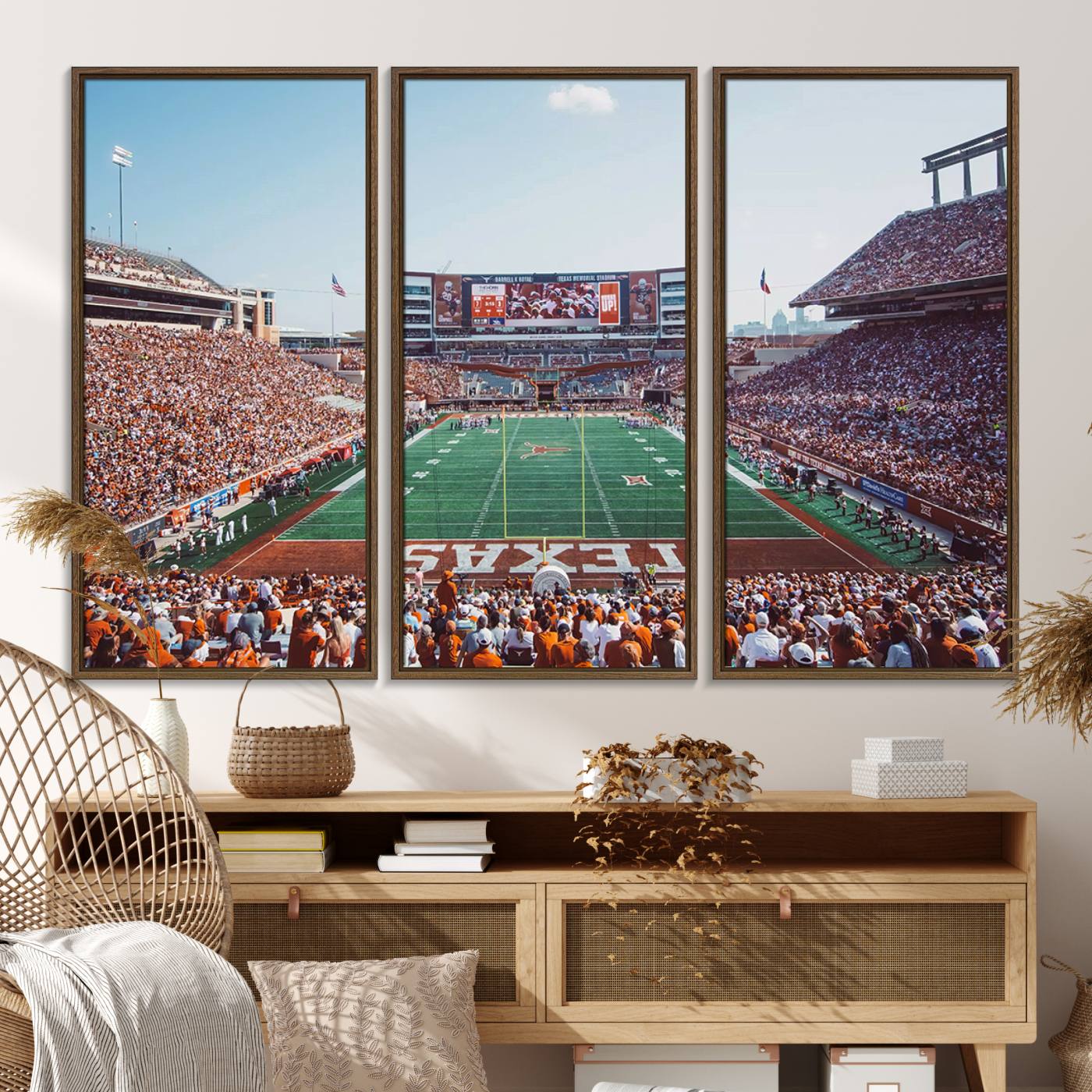14826-MGV-FC-48X32-3P_Walnut-Framed Texas Memorial Stadium Canvas, University of Texas Longhorns Football Team Print - Austin Darrell K Royal-Texas Memorial Stadium at
