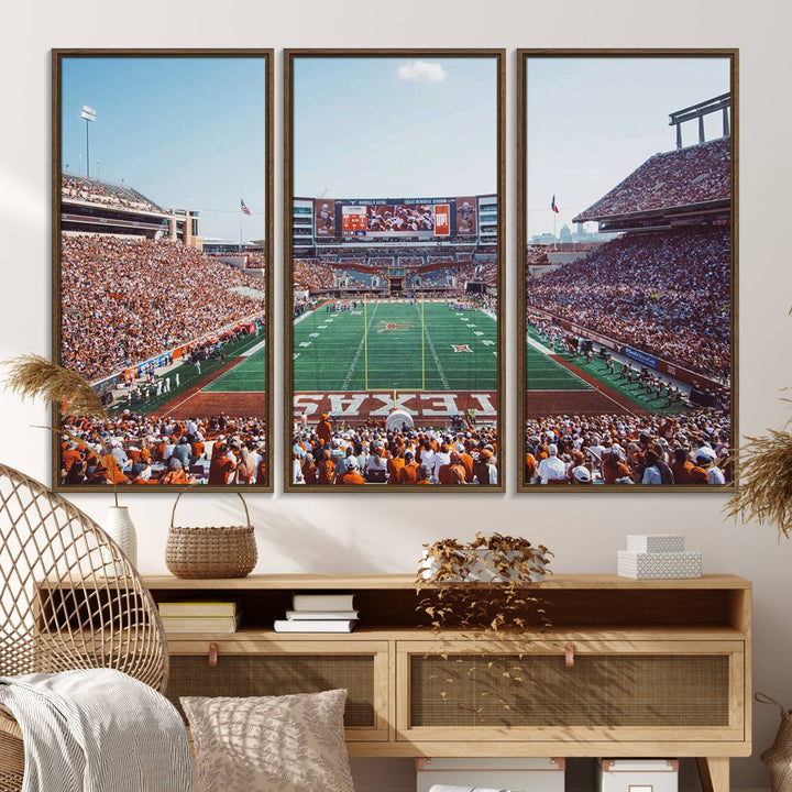 14826-MGV-FC-48X32-3P_Walnut-Framed Texas Memorial Stadium Canvas, University of Texas Longhorns Football Team Print - Austin Darrell K Royal-Texas Memorial Stadium at