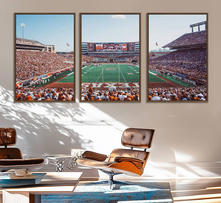 14826-MGV-FC-60X30-3P_Walnut-Framed Texas Memorial Stadium Canvas, University of Texas Longhorns Football Team Print - Austin Darrell K Royal-Texas Memorial Stadium at