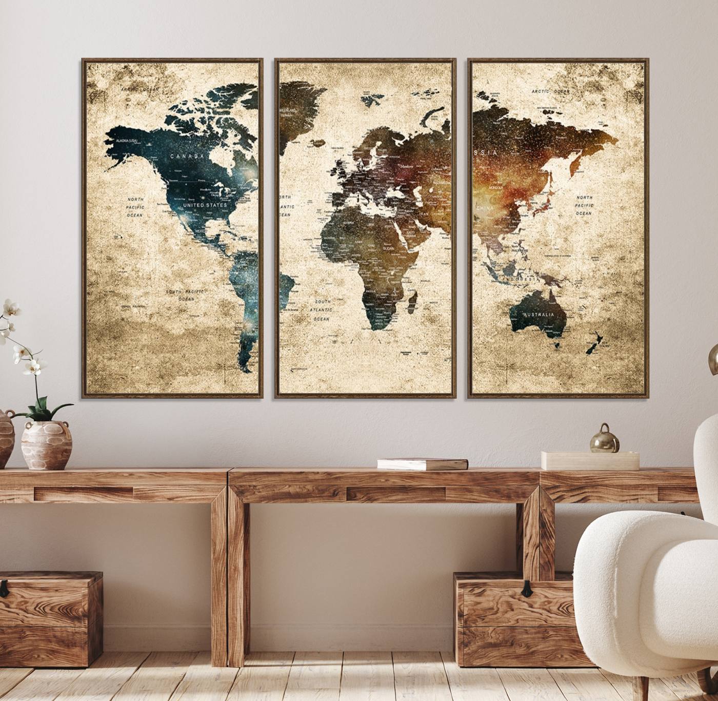 55201-MGV-CV-36X24-Framed Travel Wall Art Print - Grunge World Map Travel Canvas for Study, Office, or Living Room