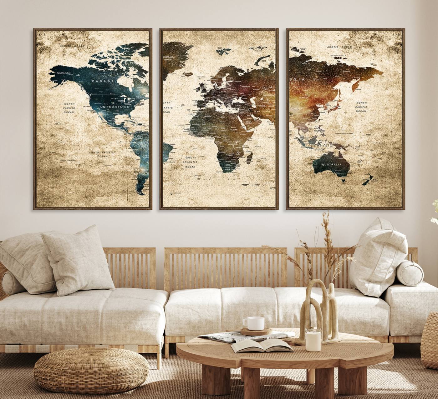 55201-MGV-CV-36X24-Framed Travel Wall Art Print - Grunge World Map Travel Canvas for Study, Office, or Living Room