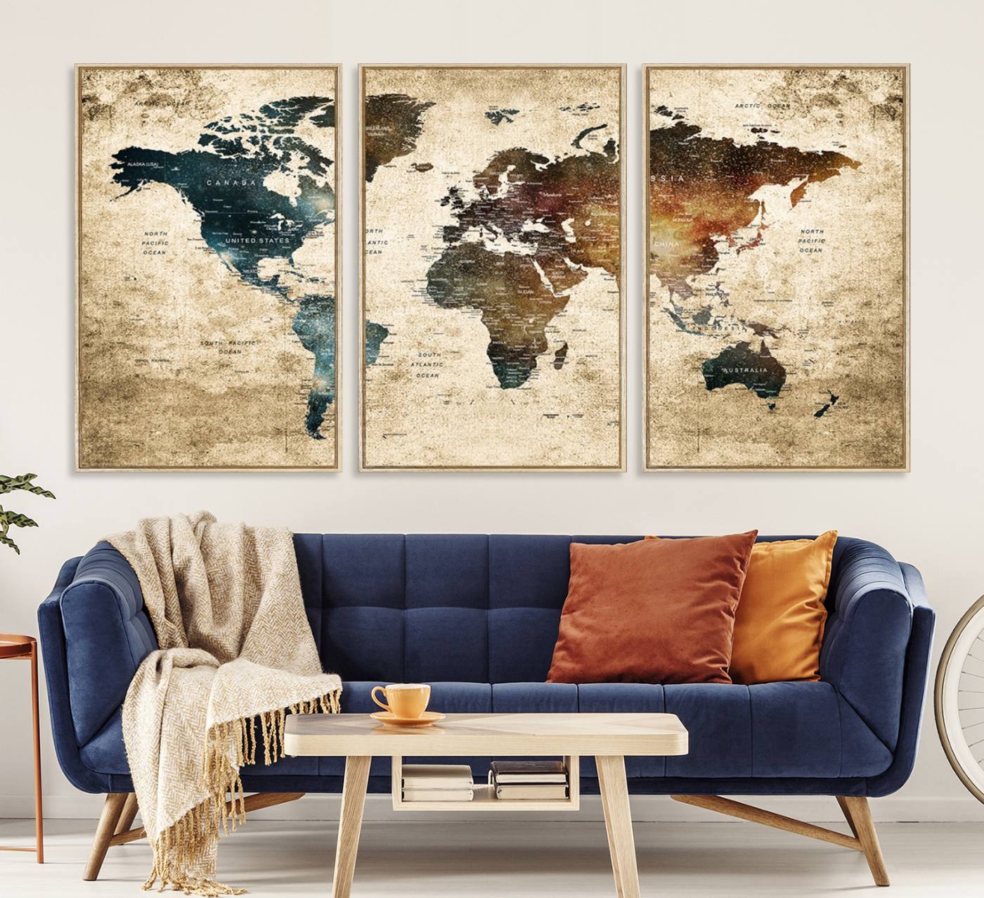 55201-MGV-CV-36X24-Framed Travel Wall Art Print - Grunge World Map Travel Canvas for Study, Office, or Living Room