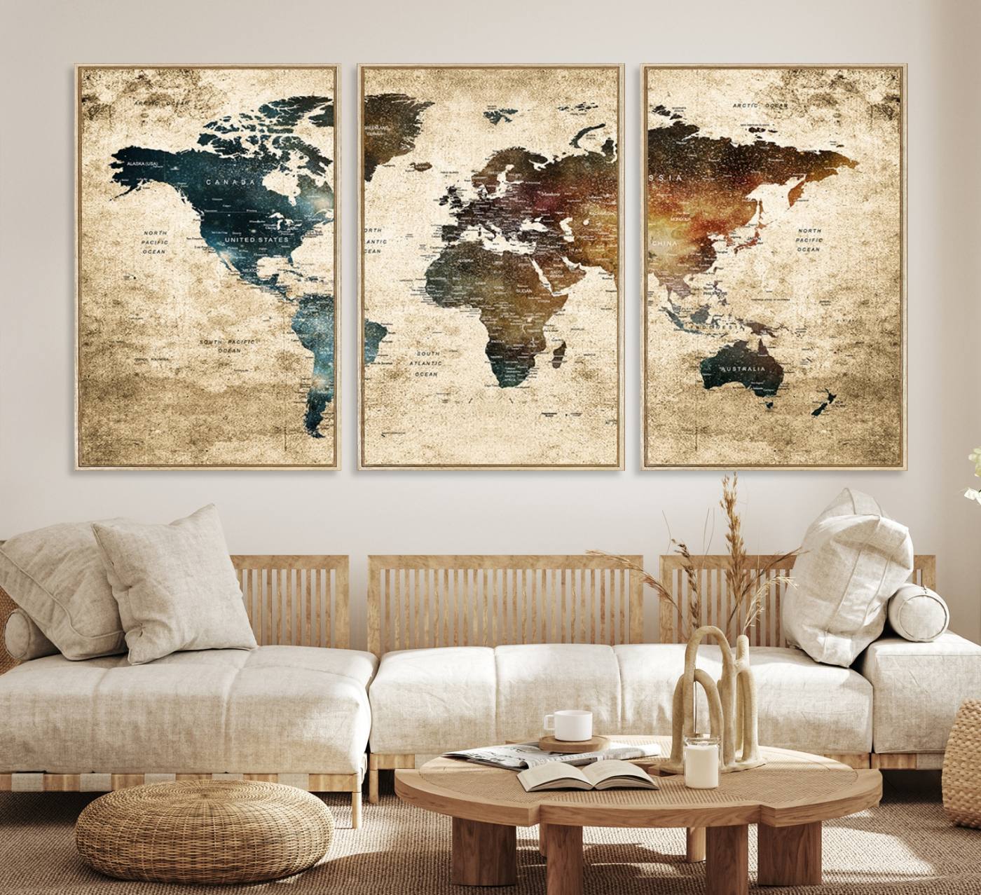 55201-MGV-CV-36X24-Framed Travel Wall Art Print - Grunge World Map Travel Canvas for Study, Office, or Living Room