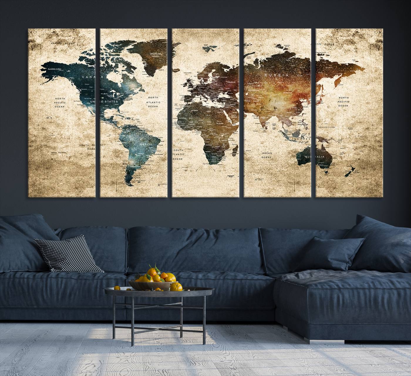55201-MGV-CV-36X24-Framed Travel Wall Art Print - Grunge World Map Travel Canvas for Study, Office, or Living Room