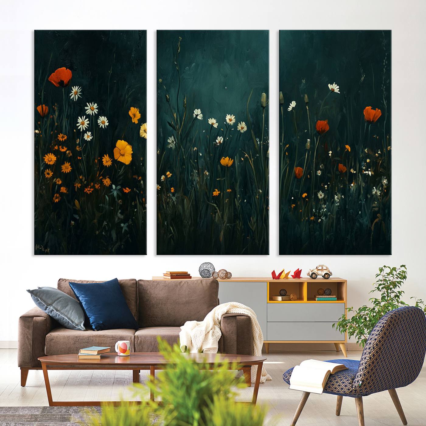 87037-MGV-CV-36X24-Framed Wildflower Field Wall Art, Framed Vintage Botanical Landscape Sign, Floral Decor, Modern Flowers Farmhouse Canvas Art