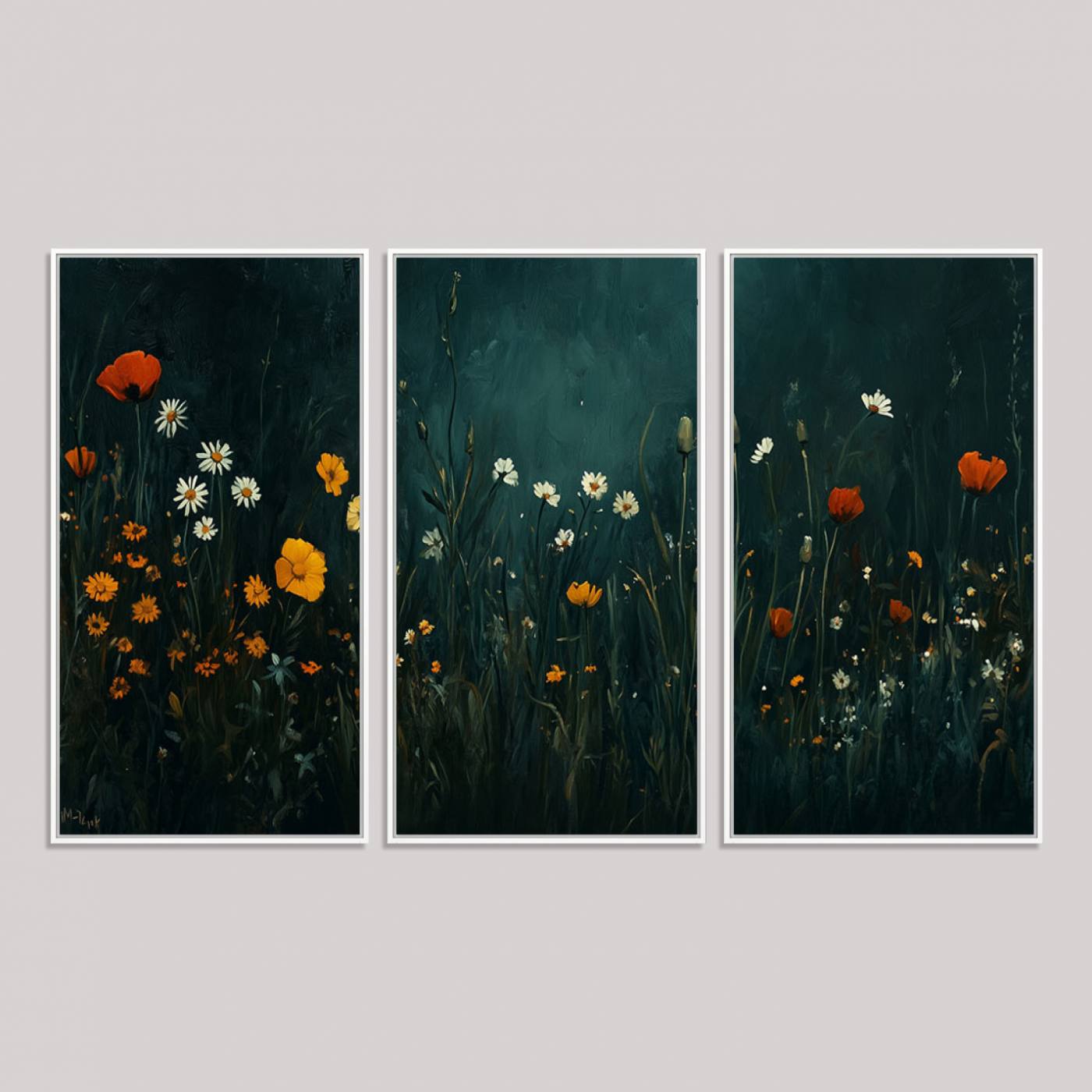 87037-MGV-FC-48X32-3P_White-Framed Wildflower Field Wall Art, Framed Vintage Botanical Landscape Sign, Floral Decor, Modern Flowers Farmhouse Canvas Art