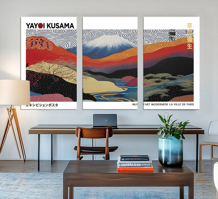 Framed Yayoi Kusama 1986 Wall Art Print – Japanese Wall Art Print, Wabi Sabi Yayoi Kusama Print - Vibrant Abstract Landscape Canvas Print