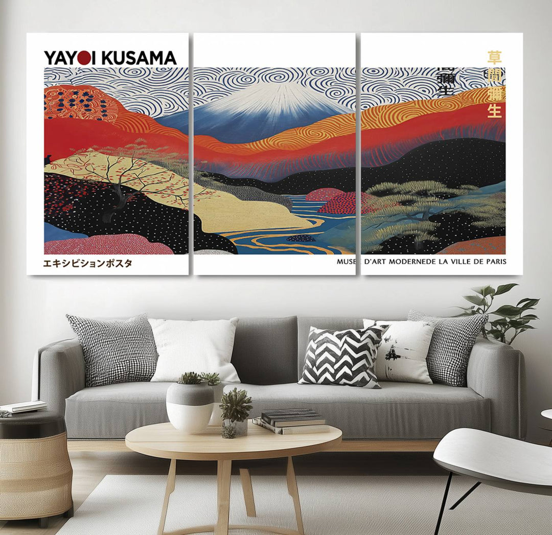 Framed Yayoi Kusama 1986 Wall Art Print – Japanese Wall Art Print, Wabi Sabi Yayoi Kusama Print - Vibrant Abstract Landscape Canvas Print