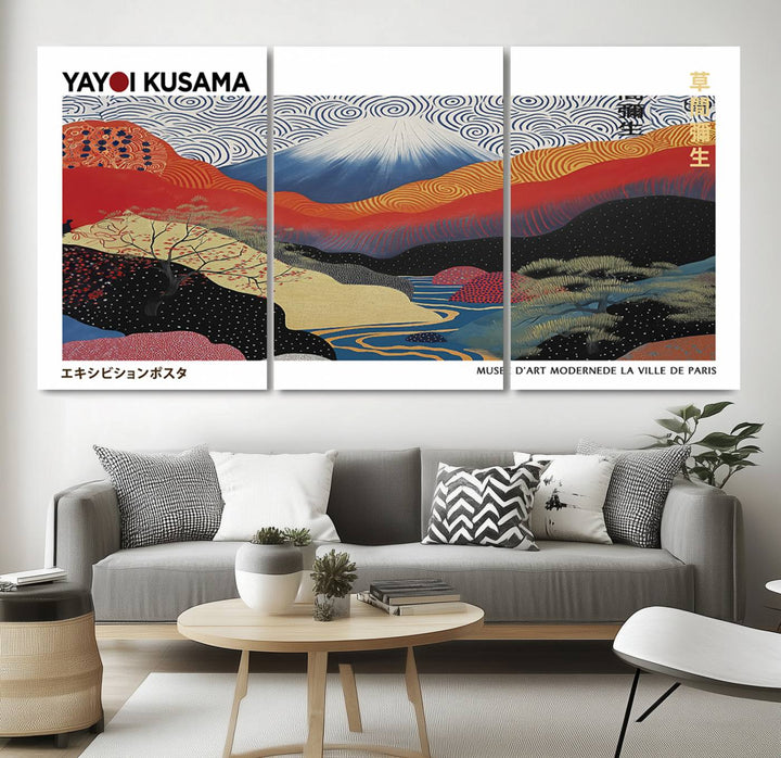 Framed Yayoi Kusama 1986 Wall Art Print – Japanese Wall Art Print, Wabi Sabi Yayoi Kusama Print - Vibrant Abstract Landscape Canvas Print